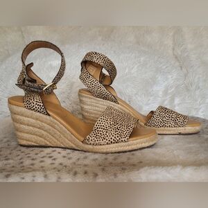 J. Crew Tan and Black Wedge Sandals